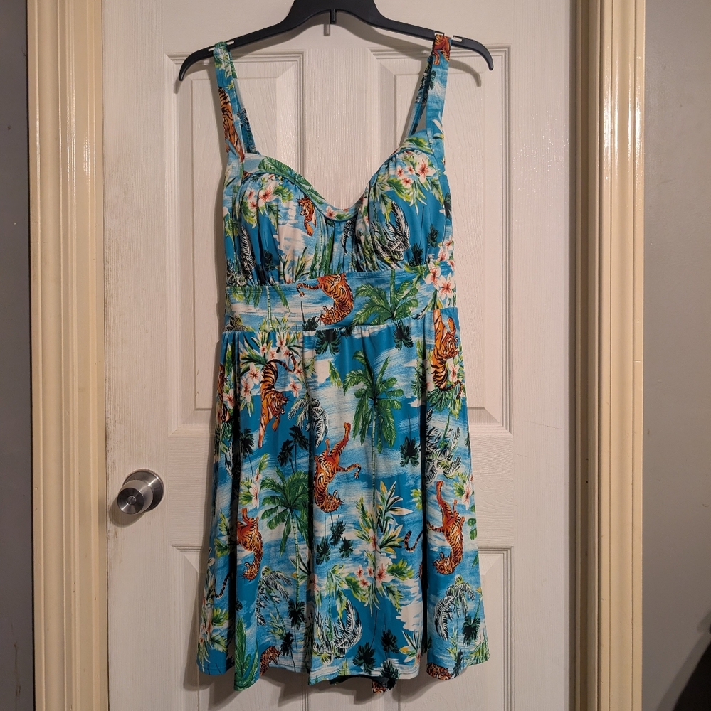 Torrid Blue Tropical Print One Piece Swimsuit